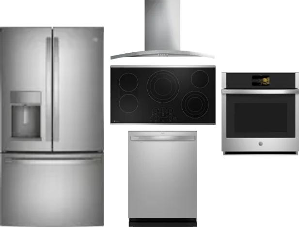 5 Piece Package Includes Refrigerator, Cooktop, Wall Oven, Hood And Dishwasher